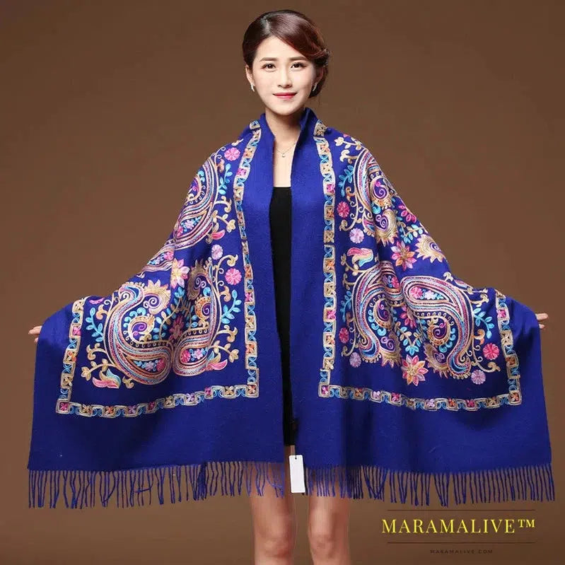 New Arrival Shawl Women Embroider Flower Scarf Pashmina Cashmere Scarf Winter Warm Fine Tassels Scarf Shawl Fashion Shawl Scarve