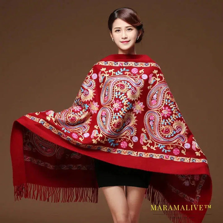 New Arrival Shawl Women Embroider Flower Scarf Pashmina Cashmere Scarf Winter Warm Fine Tassels Scarf Shawl Fashion Shawl Scarve