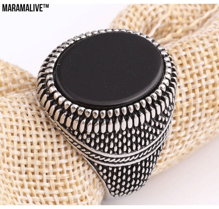 New Black Onyx Retro Ring Men's Fashion Ring