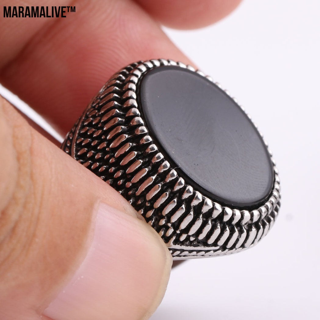 New Black Onyx Retro Ring Men's Fashion Ring