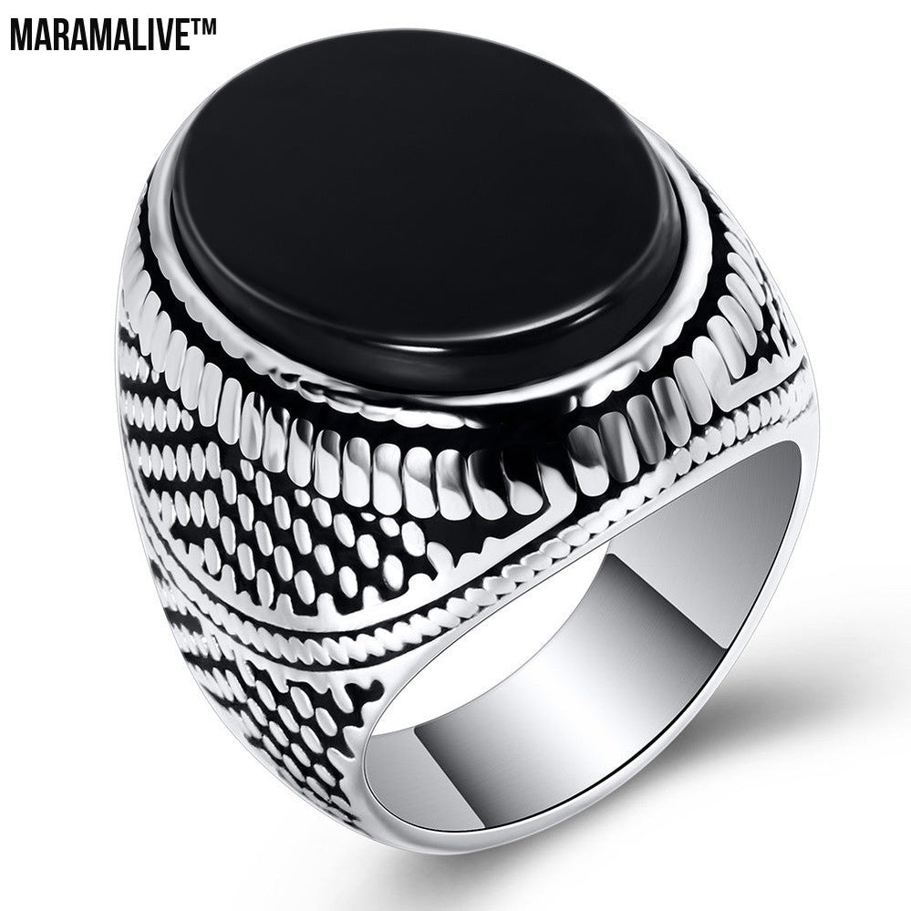 New Black Onyx Retro Ring Men's Fashion Ring