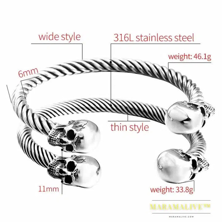 New Cool Punk Skull Bracelet For Man 316 Stainless Steel love Bangle Man's High Quality Jewelry BRG-012