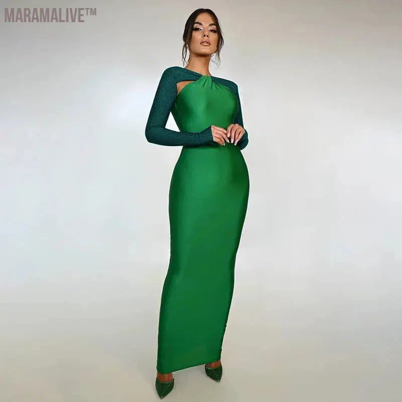 New Design Fashion New Sexy Tight Long Spicy Girl Brick Inlaid Long Sleeve Dress Club Party Dresses