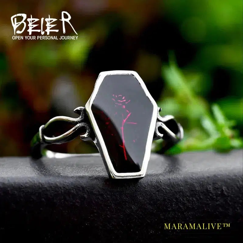 New Design Stainless Steel Coffin Flower Ring Resin Ring Women Ring Accessories Cool Boy Gift Biker Jewelry