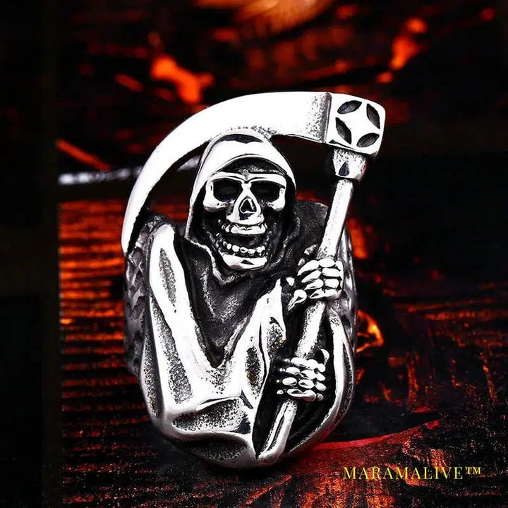 New Designs 316L Stainless Classic Hell Skull Grim Reaper Men's Ring Punk Party High Quality Jewelry