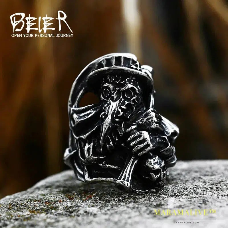 New Designs 316L Stainless Classic Hell Skull Grim Reaper Men's Ring Punk Party High Quality Jewelry