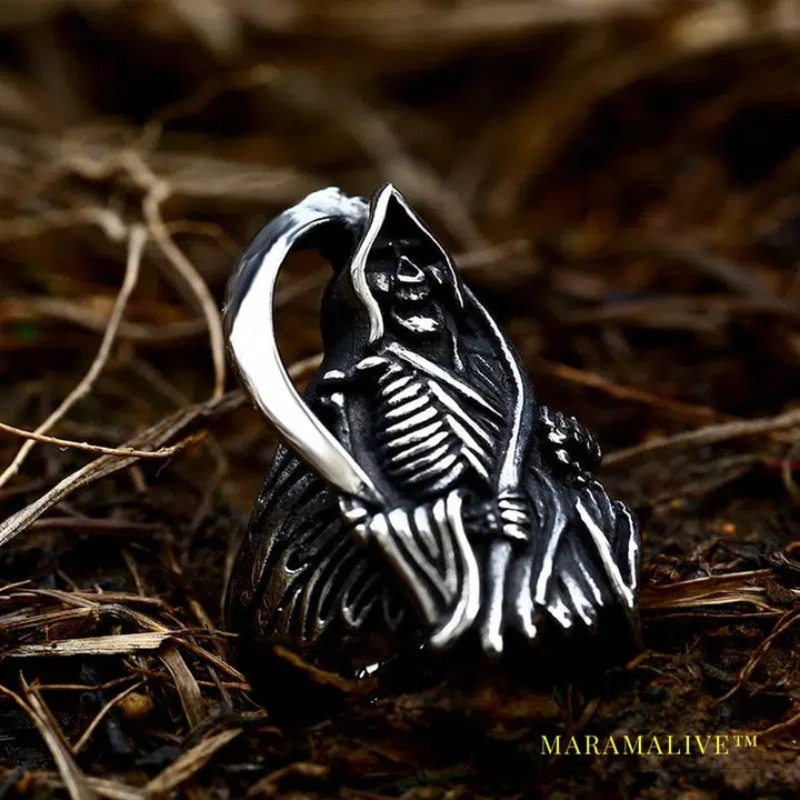 New Designs 316L Stainless Classic Hell Skull Grim Reaper Men's Ring Punk Party High Quality Jewelry