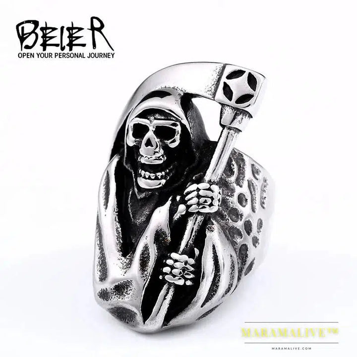 New Designs 316L Stainless Classic Hell Skull Grim Reaper Men's Ring Punk Party High Quality Jewelry