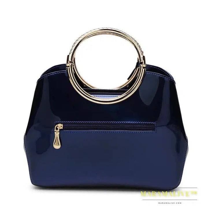 New European Fashion Women's One Shoulder Wedding Bag Bright Lacquer Leather Carrying Ring Cross Shoulder Handheld Bridal Bag