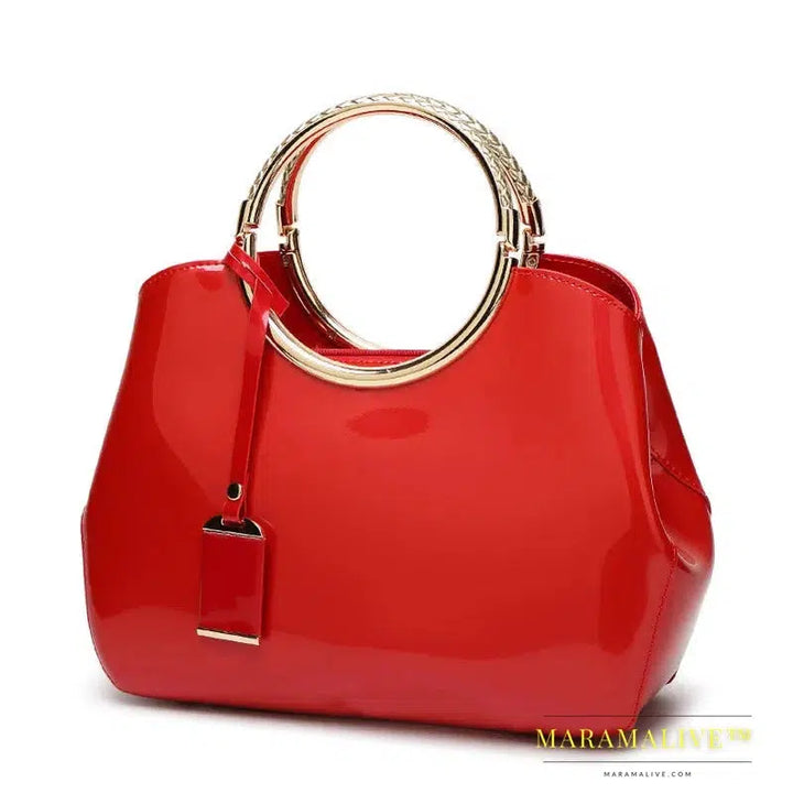 New European Fashion Women's One Shoulder Wedding Bag Bright Lacquer Leather Carrying Ring Cross Shoulder Handheld Bridal Bag