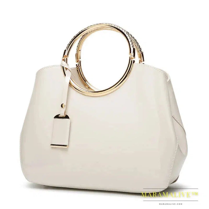 New European Fashion Women's One Shoulder Wedding Bag Bright Lacquer Leather Carrying Ring Cross Shoulder Handheld Bridal Bag