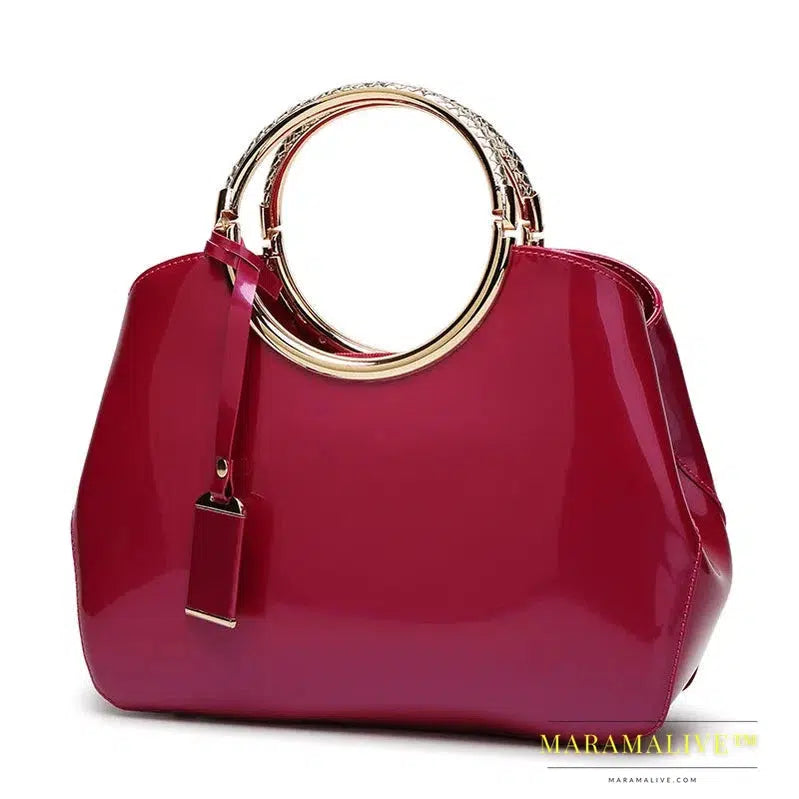 New European Fashion Women's One Shoulder Wedding Bag Bright Lacquer Leather Carrying Ring Cross Shoulder Handheld Bridal Bag