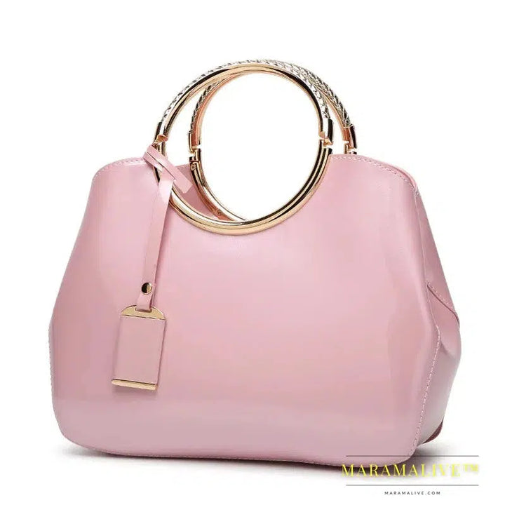 New European Fashion Women's One Shoulder Wedding Bag Bright Lacquer Leather Carrying Ring Cross Shoulder Handheld Bridal Bag