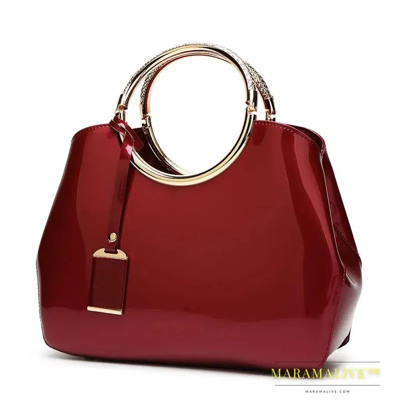 New European Fashion Women's One Shoulder Wedding Bag Bright Lacquer Leather Carrying Ring Cross Shoulder Handheld Bridal Bag