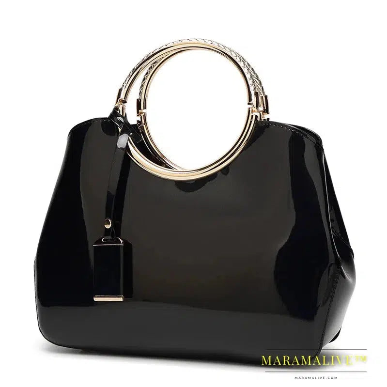 New European Fashion Women's One Shoulder Wedding Bag Bright Lacquer Leather Carrying Ring Cross Shoulder Handheld Bridal Bag