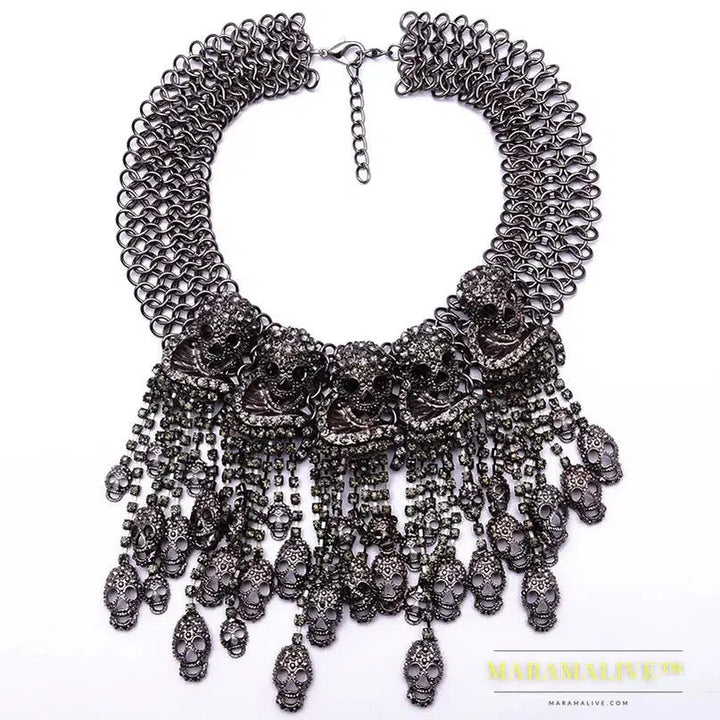 New Exaggerated Necklace Skeleton Head Short Chain Female Retro Fashion Collar Skull Necklace Punk Party Jewelry Women