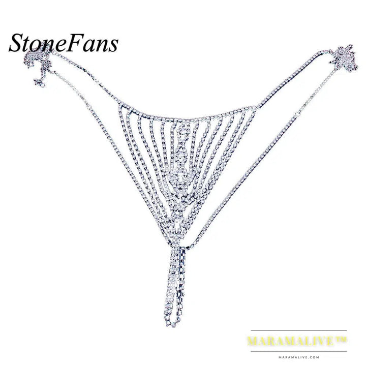 New Fashion Sexy Body Belly Waist Chain Jewelry for Women Round Bling Crystal Thong Underwear Bikini Chain Valentine