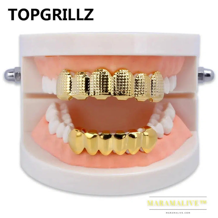 New Fit Gold Silver Color Hip Hop Rock Teeth Grillz Top & Bottom Grill With Silicone Party jewelry