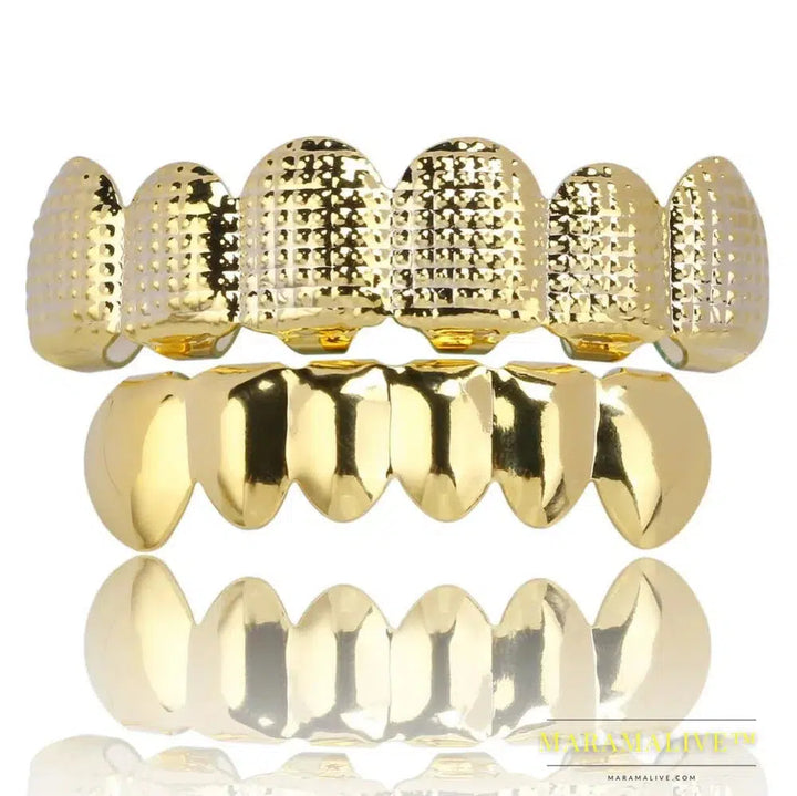 New Fit Gold Silver Color Hip Hop Rock Teeth Grillz Top & Bottom Grill With Silicone Party jewelry