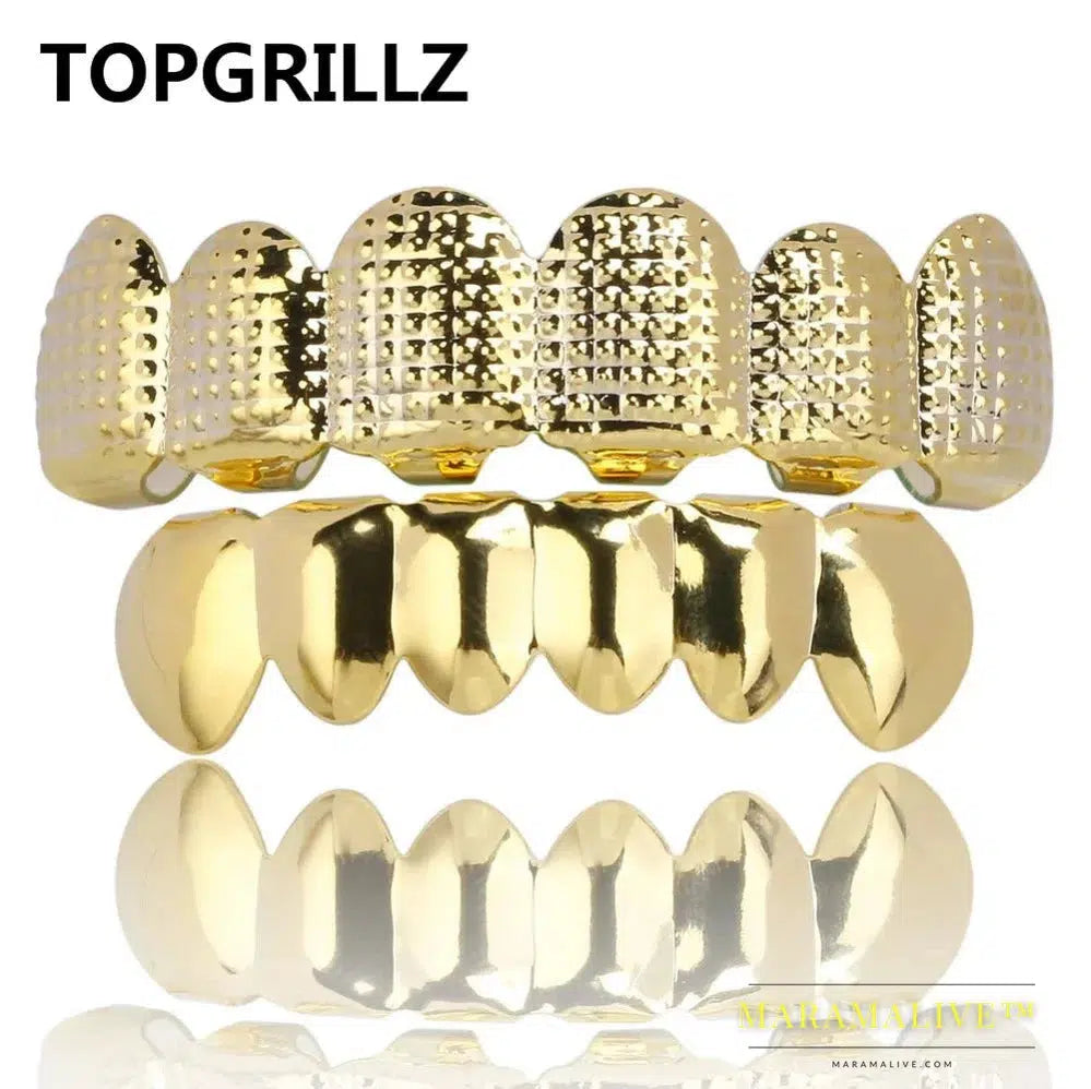 New Fit Gold Silver Color Hip Hop Rock Teeth Grillz Top & Bottom Grill With Silicone Party jewelry