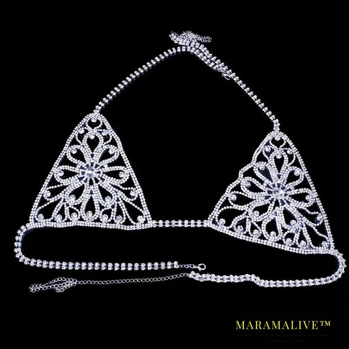 New Flower Crystal Body Harness Lingerie Chain for Women Sexy Rhinestone Bra Panties Set Valentine Underwear Jewelry