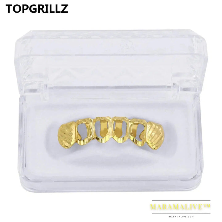 New Gold Silver Color Hollow Open Dlampnd Cut 6 Teeth Top & Bottom Grills Braces Caps Hip Hop GRILLZ Set Party Jewelry