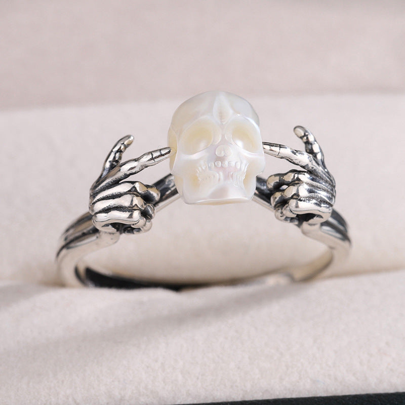 New Gothic Pearl Skull Head Women's Ring