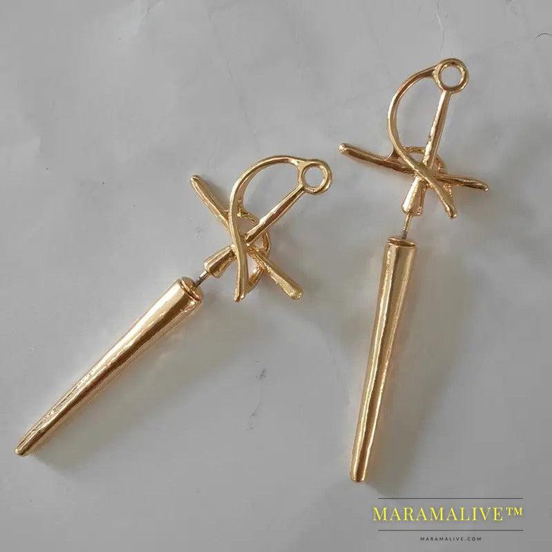 New Gothic Sword Women's Stud Earrings Female Retro