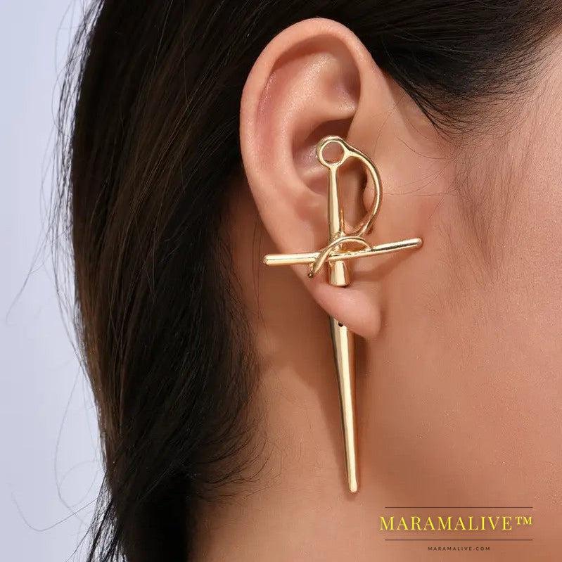 New Gothic Sword Women's Stud Earrings Female Retro