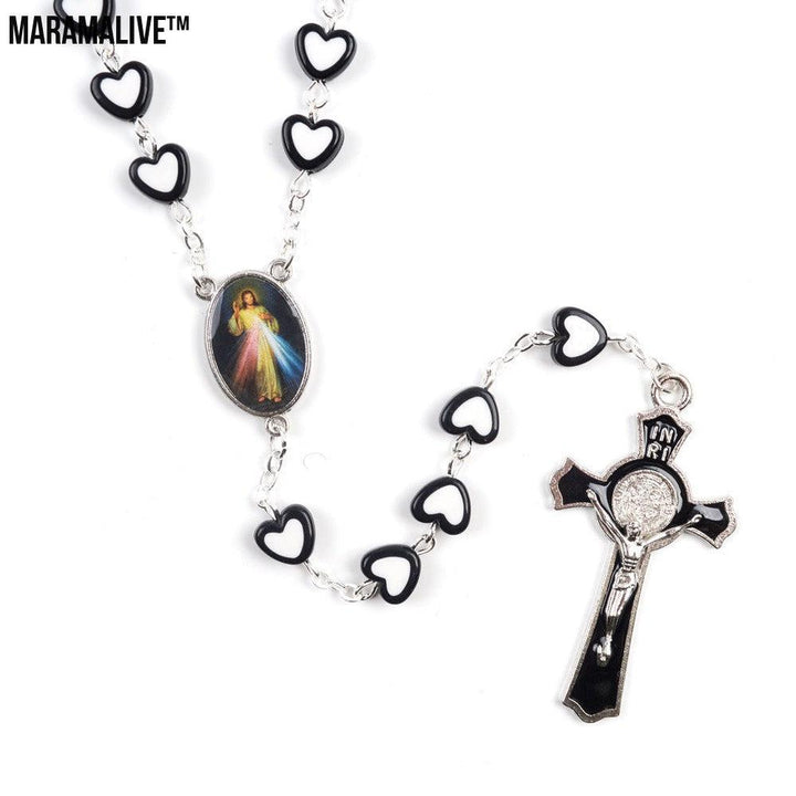 New Heart-Shaped Acrylic Rosary Necklace