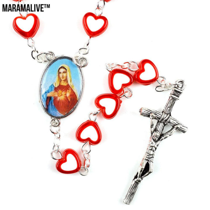 New Heart-Shaped Acrylic Rosary Necklace