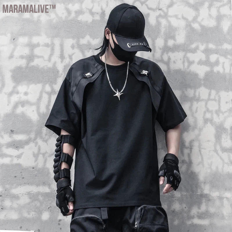 New Hip Hop Techwear T-Shirt Men Summer Fake two Tactical Tshirts Brand Black T Shirts Tops Tees