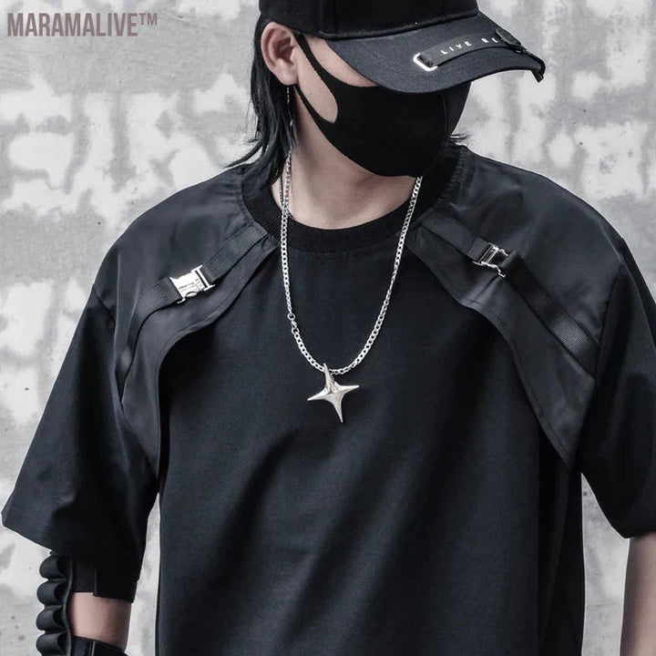 New Hip Hop Techwear T-Shirt Men Summer Fake two Tactical Tshirts Brand Black T Shirts Tops Tees