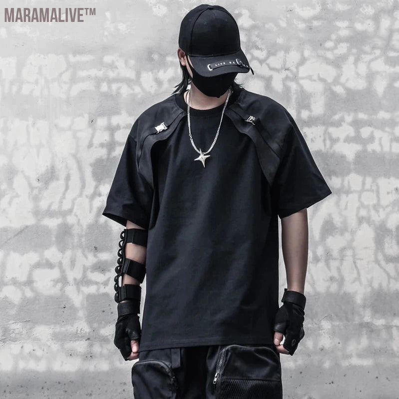 New Hip Hop Techwear T-Shirt Men Summer Fake two Tactical Tshirts Brand Black T Shirts Tops Tees