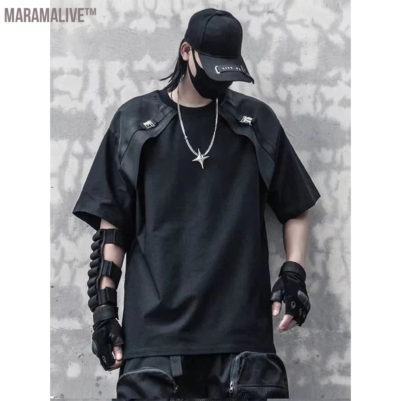 New Hip Hop Techwear T-Shirt Men Summer Fake two Tactical Tshirts Brand Black T Shirts Tops Tees