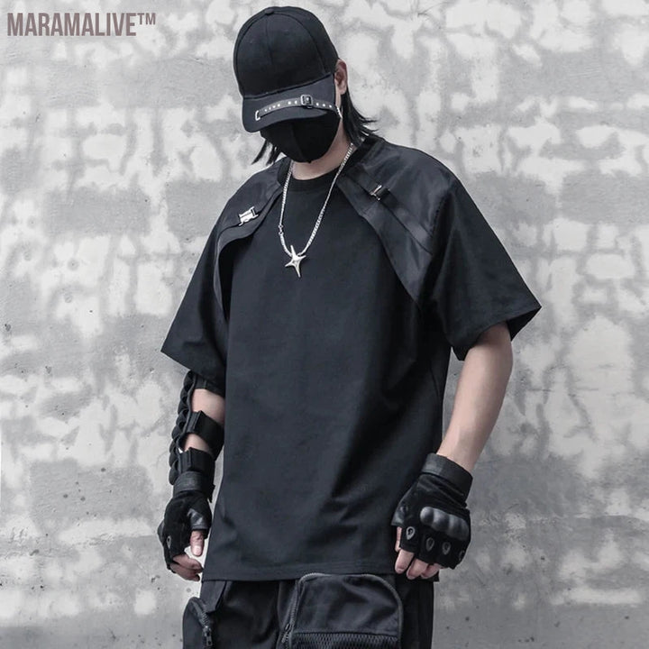 New Hip Hop Techwear T-Shirt Men Summer Fake two Tactical Tshirts Brand Black T Shirts Tops Tees