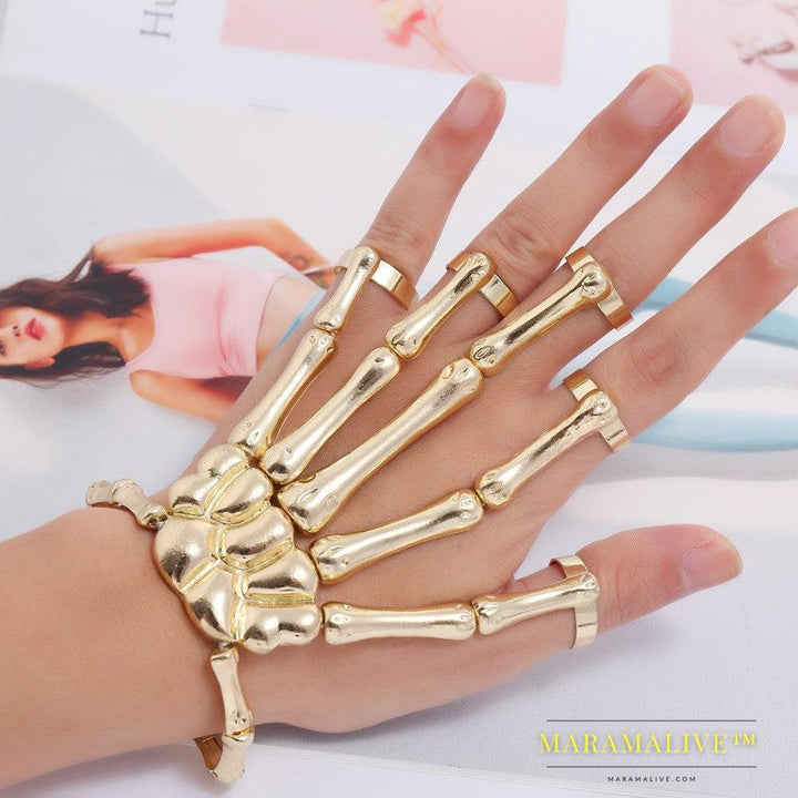 New Jewelry Fashion Personality Punk Skull Hand Bone Wild Five-Finger Ring Bracelet