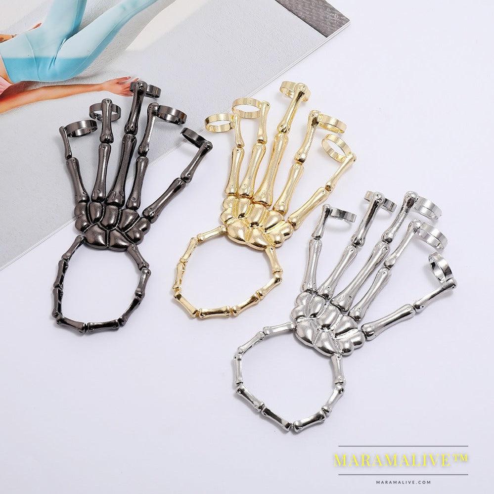 New Jewelry Fashion Personality Punk Skull Hand Bone Wild Five-Finger Ring Bracelet