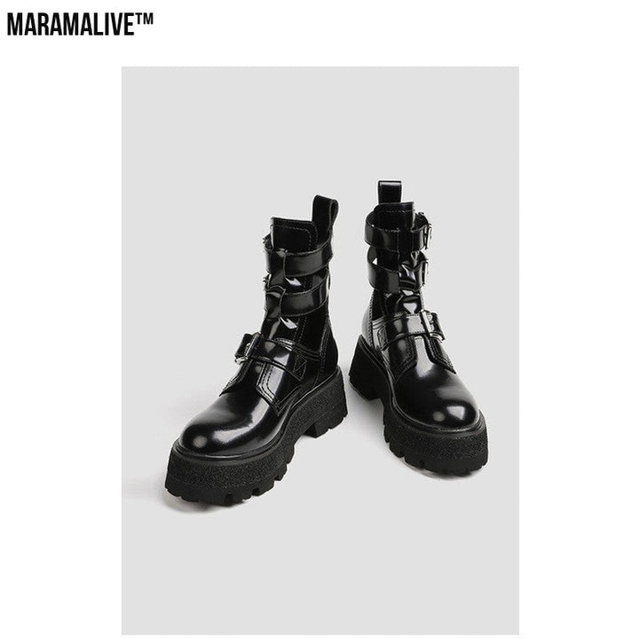 New Leather And Black Maramalive™ Platform Hollow Boots