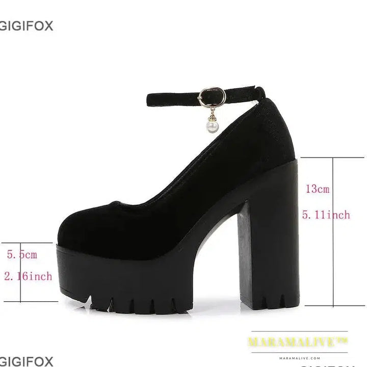 New Platform Chunky Heeled Pumps For Women Velvet Ankle Strappy Block High Heels Shoes Spring Dress Office Mary Janes