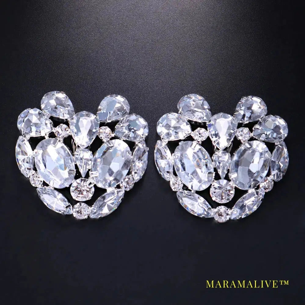 New Square Clip Earrings no Hole Wedding Jewelry Women Large Clear Crystal Rhinestone Clip on Earrings Ear Women