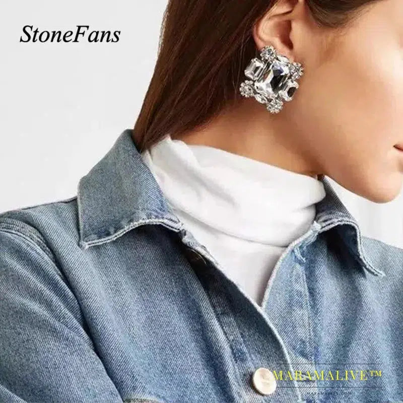 New Square Clip Earrings no Hole Wedding Jewelry Women Large Clear Crystal Rhinestone Clip on Earrings Ear Women