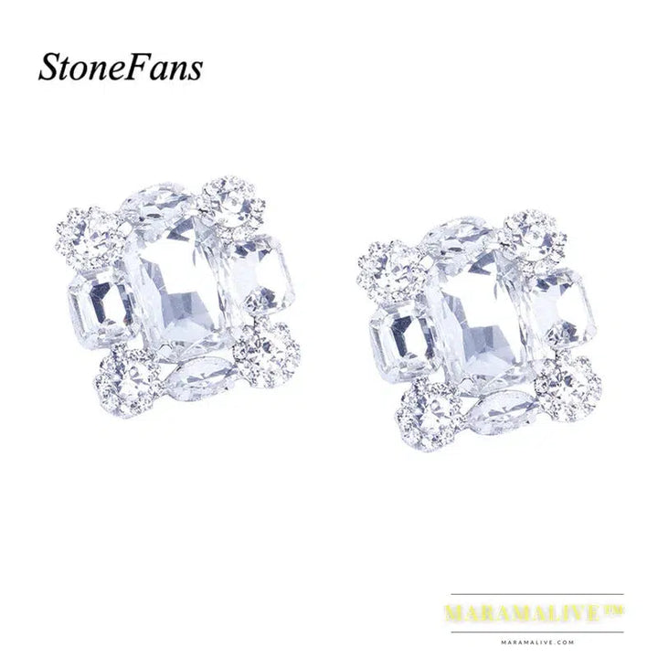 New Square Clip Earrings no Hole Wedding Jewelry Women Large Clear Crystal Rhinestone Clip on Earrings Ear Women