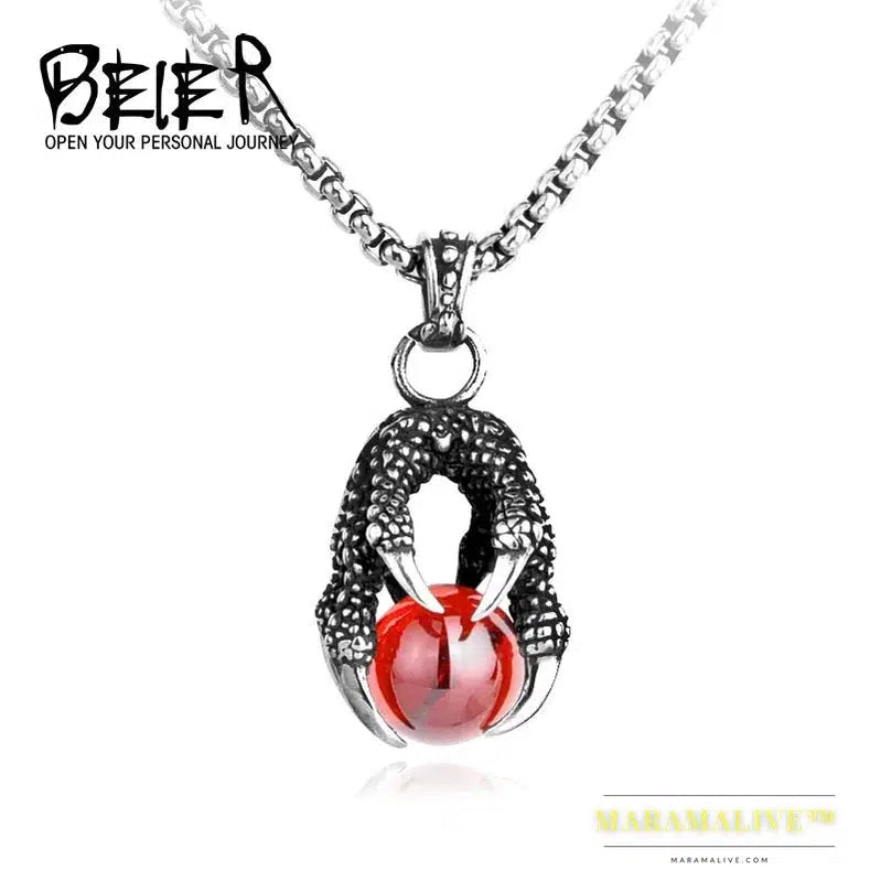 New Stainless Steel Fashion Claw Necklace Pendant With Red/Black/blue Stone fashion jewelry for man