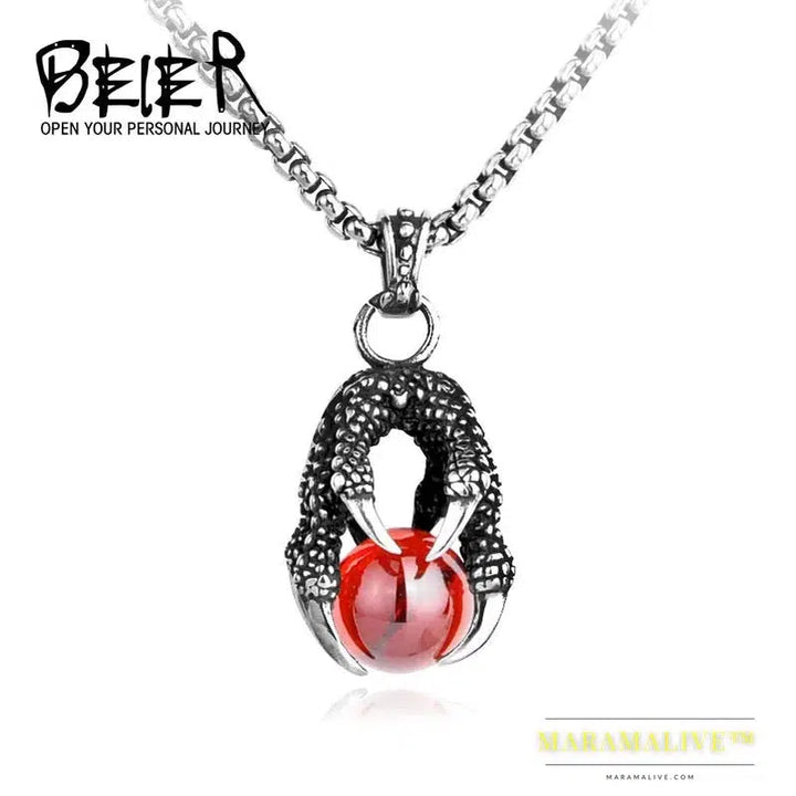 New Stainless Steel Fashion Claw Necklace Pendant With Red/Black/blue Stone fashion jewelry for man