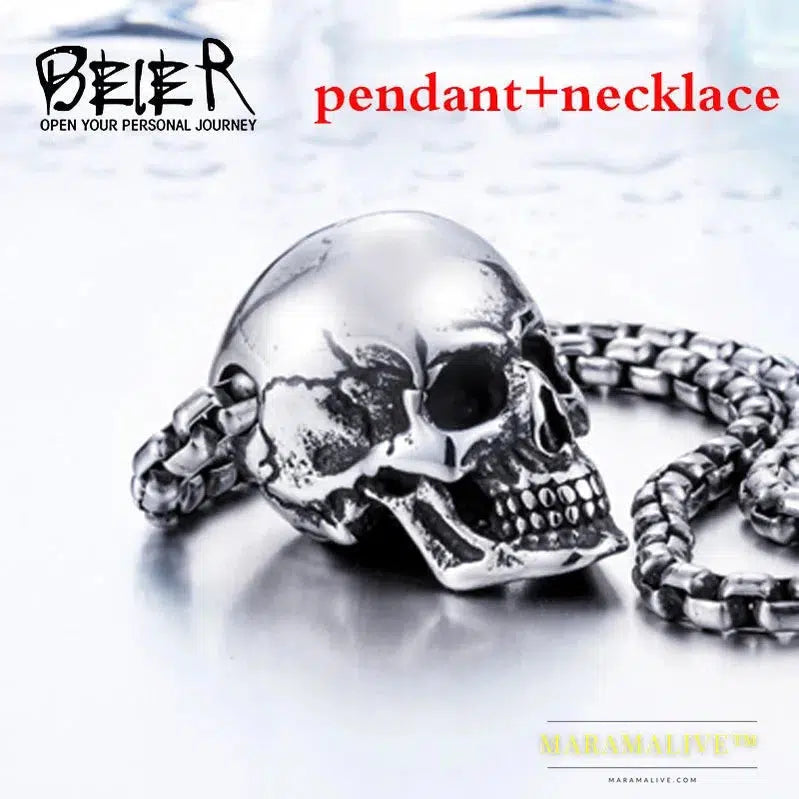 New Store 316L Stainless Steel Pendant Necklace New Arrival Super Punk Skull Biker pendant Fashion Jewelry