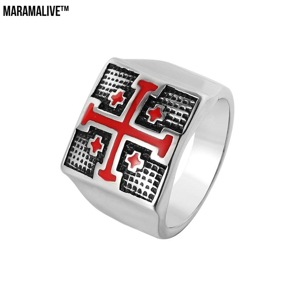 New Style Foreign Trade Ring Red Crusade Mens Titanium Steel Ring