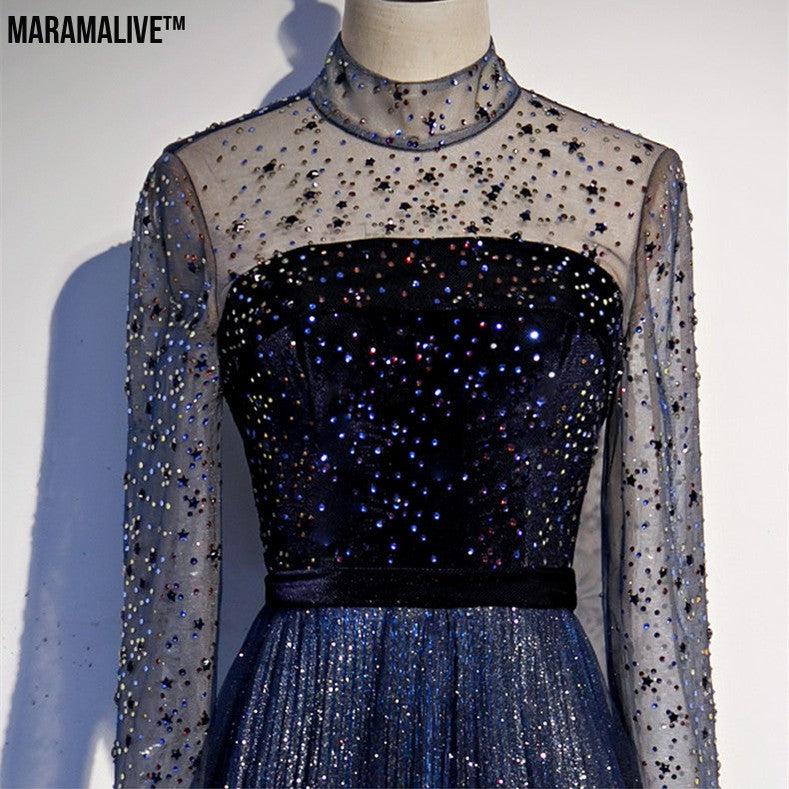 New Style High End Celebrity Long Tail Starry Sky Dress