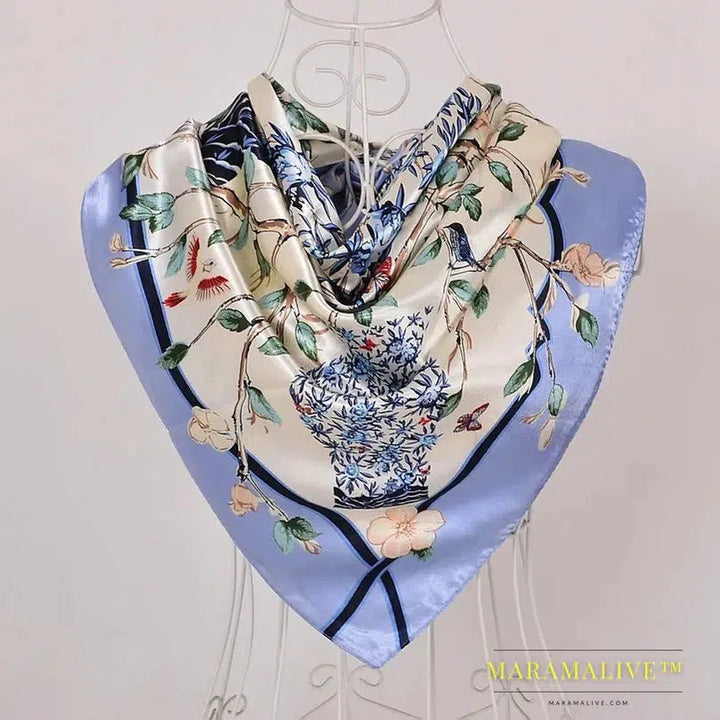 New Style Snakeskin Pattern Square Scarves Wraps Printed Hot Sale Women Pink Blue Silk Scarf Shawl Unisex Muslim Silk Muffler