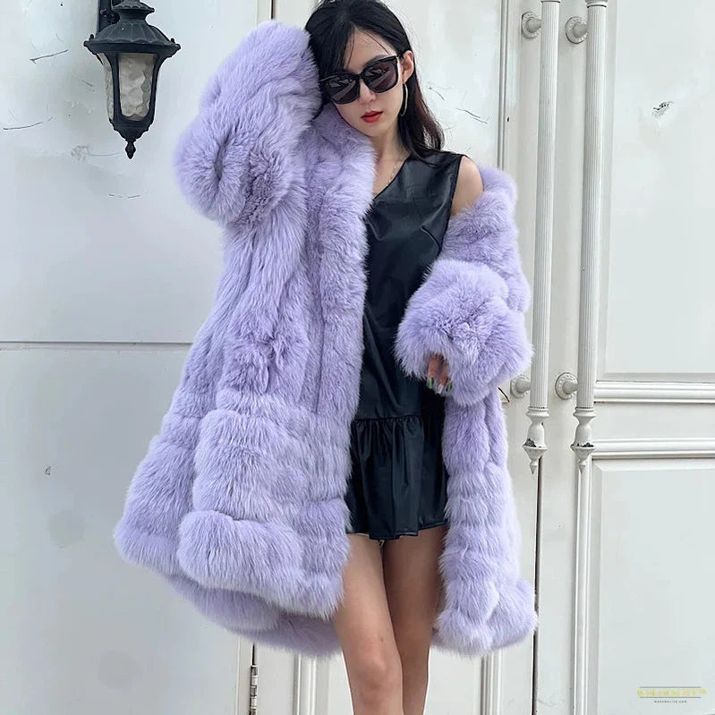 New Winter Stand Collar Fox Fur Coat Women's Long Coat High quality Fashion Natural Real fur Jacket